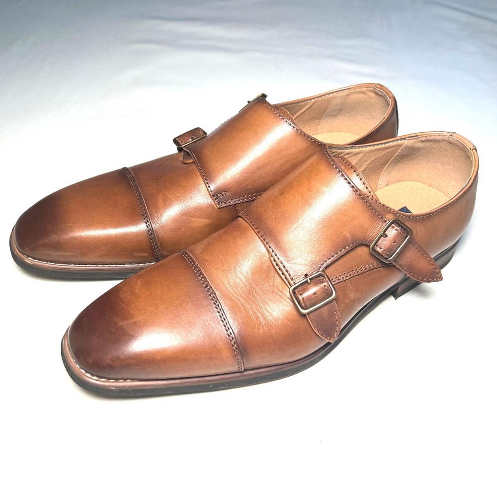 La Milano Albin Monk Strap Mens 8M Cognac Leather Cap Toe Dress Shoes A11641